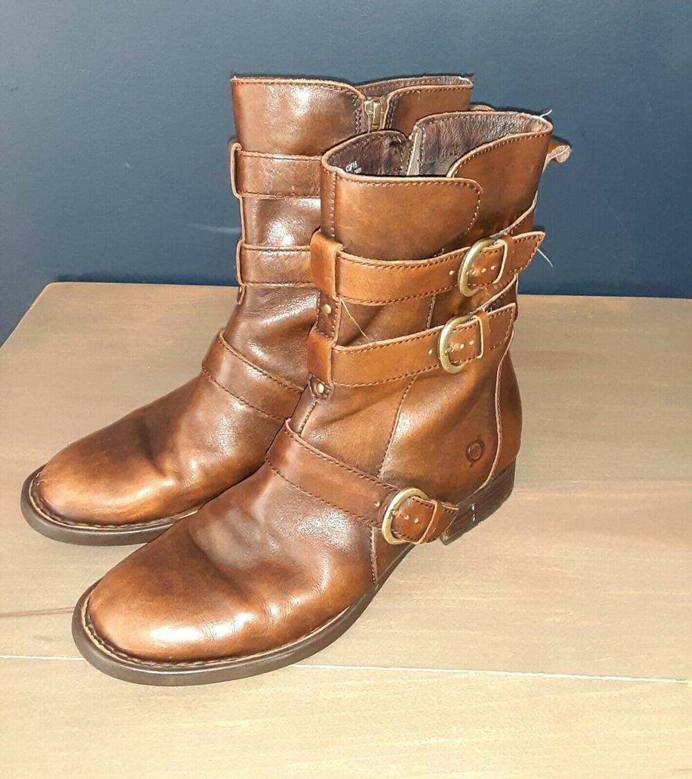 Born Distressed Leather Buckle Zip Ankle Boot,Versatile,Street Wear